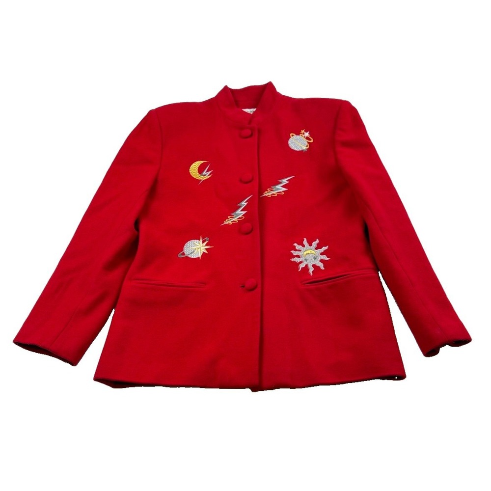 Focus 2000 Charles Glueck Red Celestial Blazer Jacket Wool Cashmere Size L